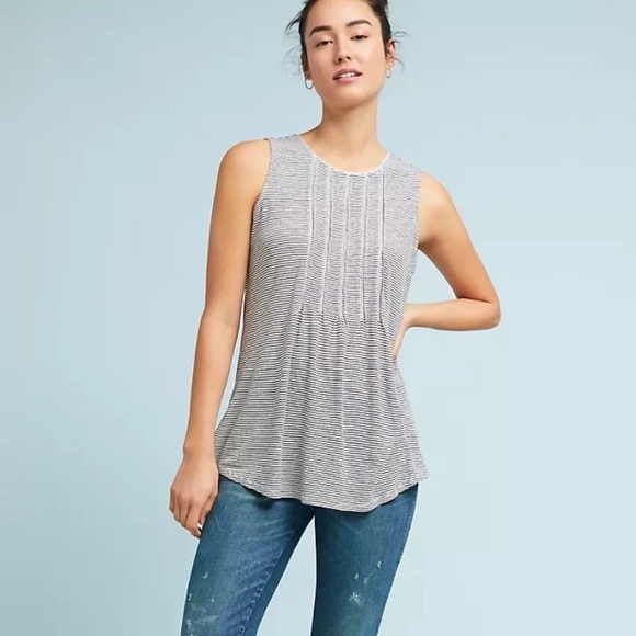 Anthropologie Tops - ⭐️ Anthropologie Akemi + Kin Pintucked Black White Stripe Sleeveless Tank Top